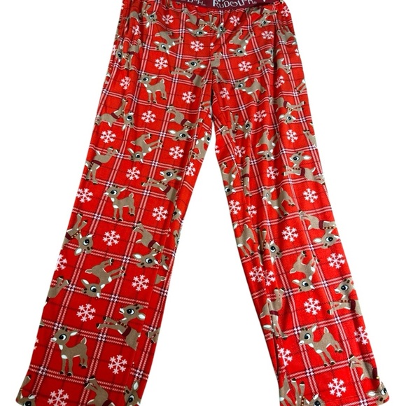 Women's Sleep Pajama Pants Size Large 12-14 Red Fleece Comfy Rudolph Christmas - Picture 1 of 14